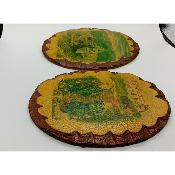 Wintermute Oval Wood Slice Wall Plaque Boys Kids Tractor Truck Farm Country Vtg - Picture 8 of 14